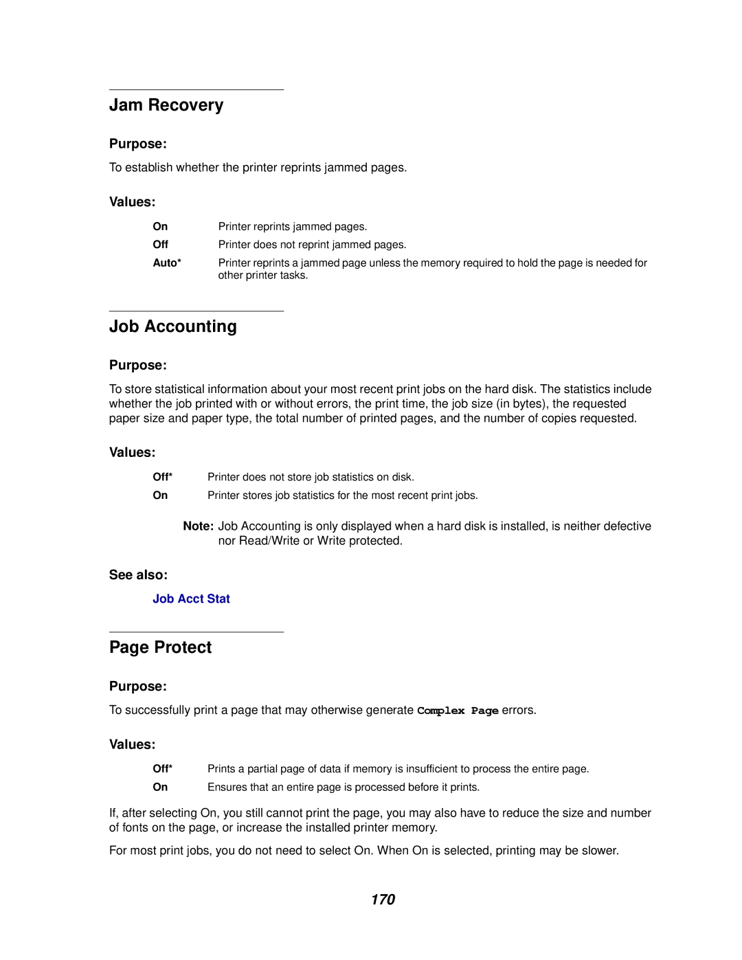 Lexmark 812 manual Jam Recovery, Job Accounting, Protect 