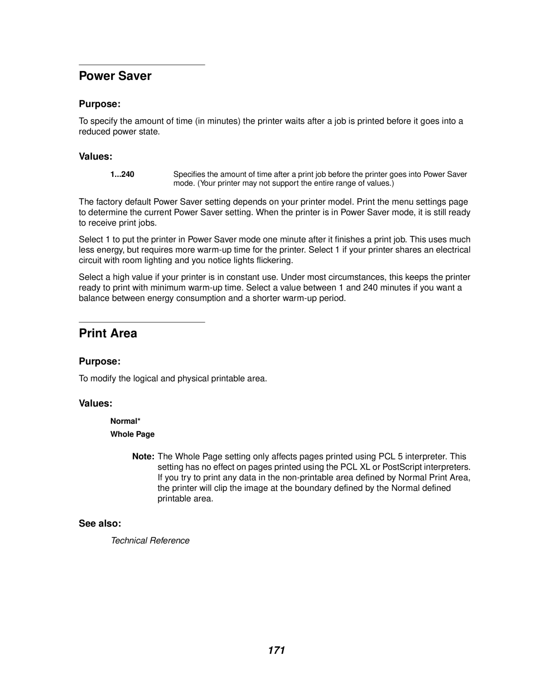 Lexmark 812 manual Power Saver, Print Area, 240, Normal Whole 