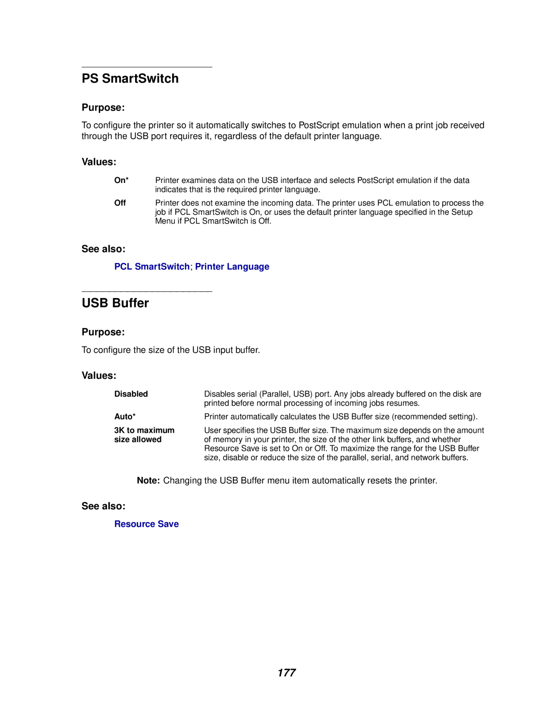 Lexmark 812 manual PS SmartSwitch, USB Buffer 