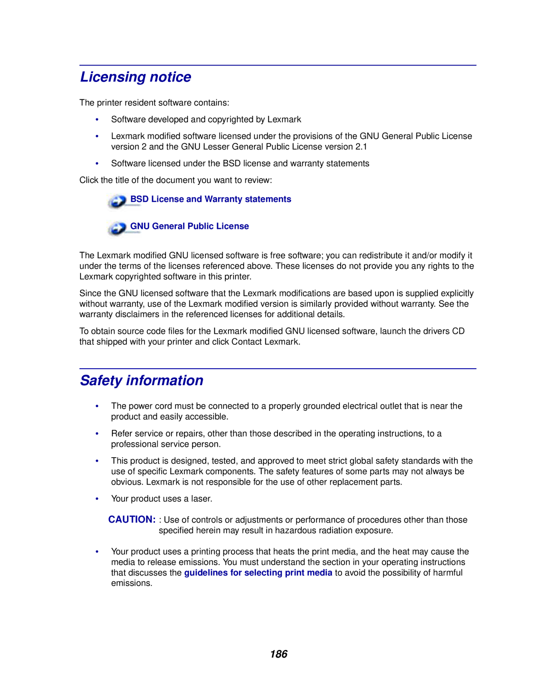 Lexmark 812 manual Licensing notice, Safety information 