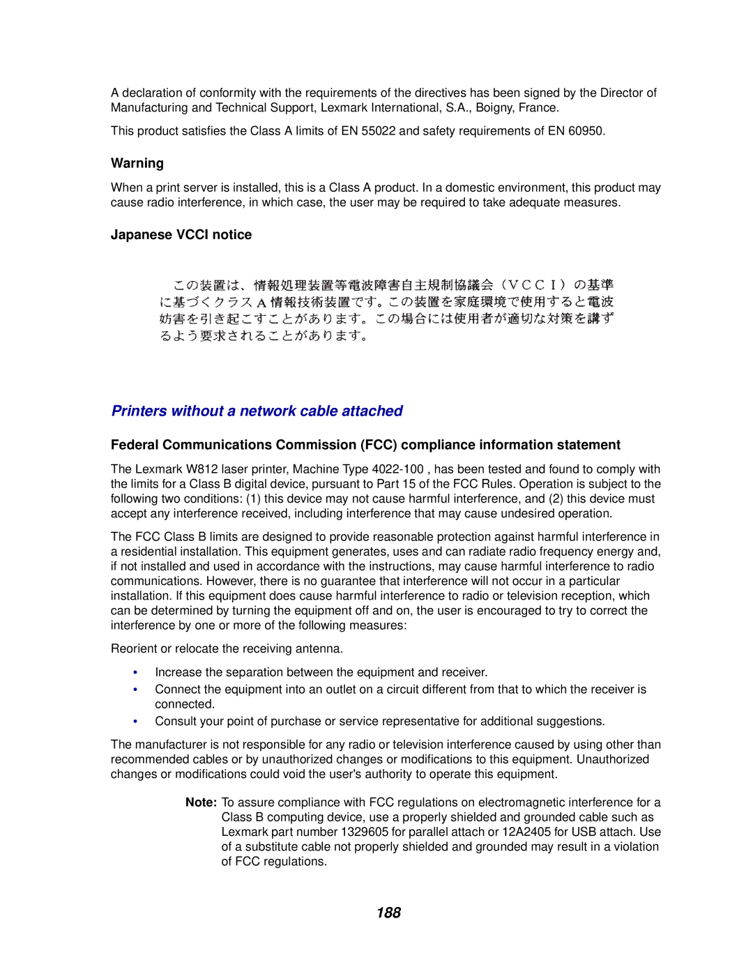 Lexmark 812 manual Printers without a network cable attached, 188 
