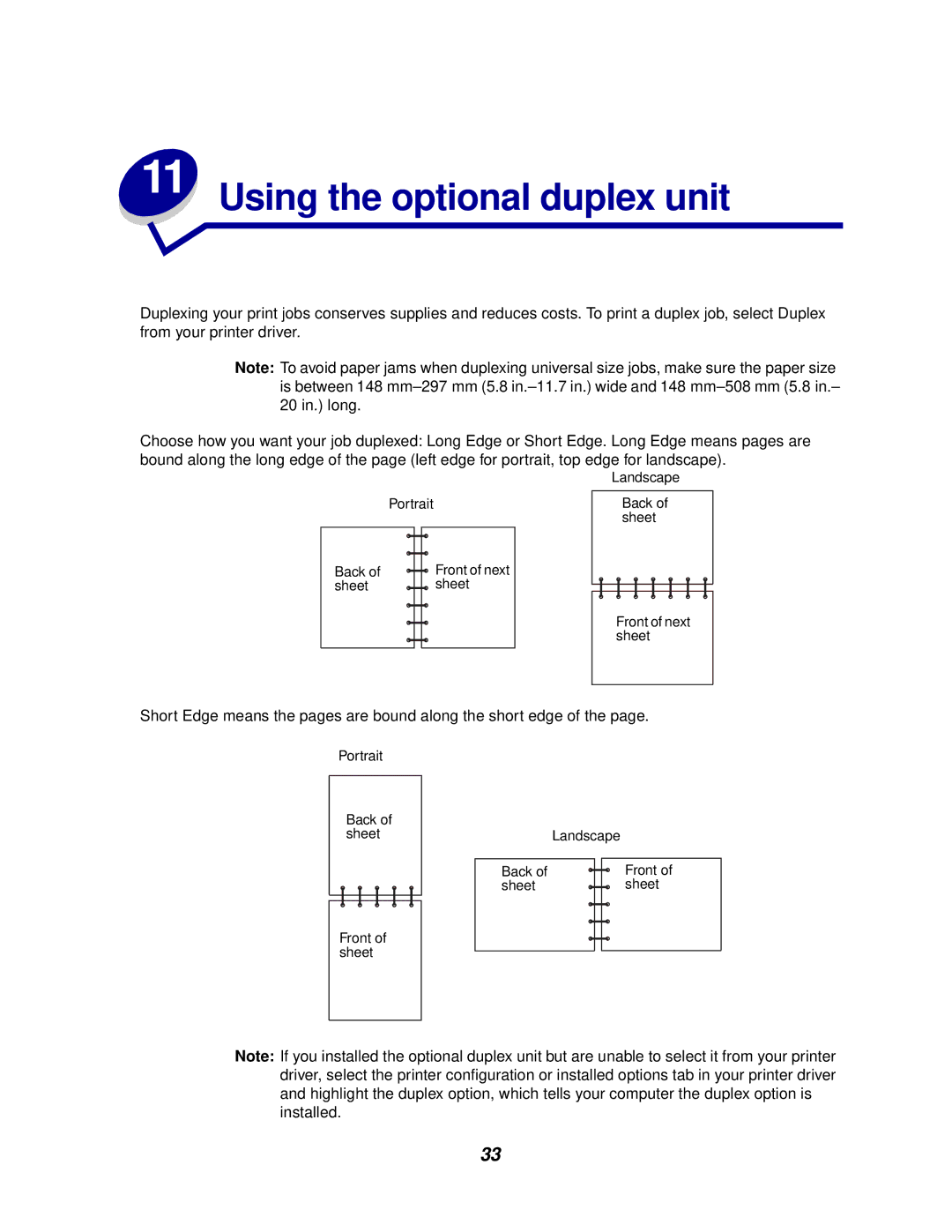 Lexmark 812 manual Using the optional duplex unit 