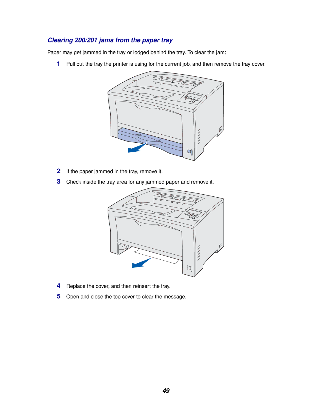 Lexmark 812 manual Clearing 200/201 jams from the paper tray 