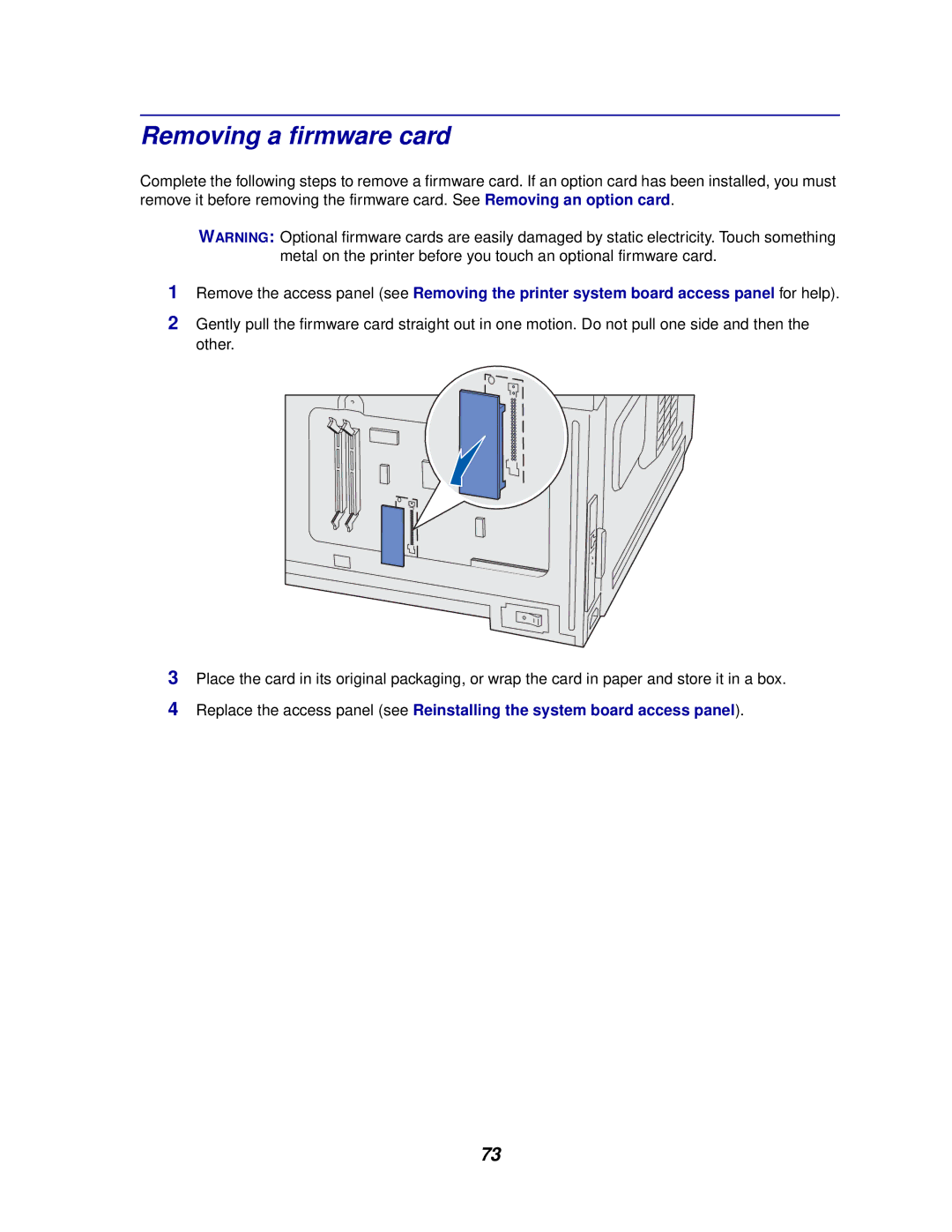 Lexmark 812 manual Removing a firmware card 