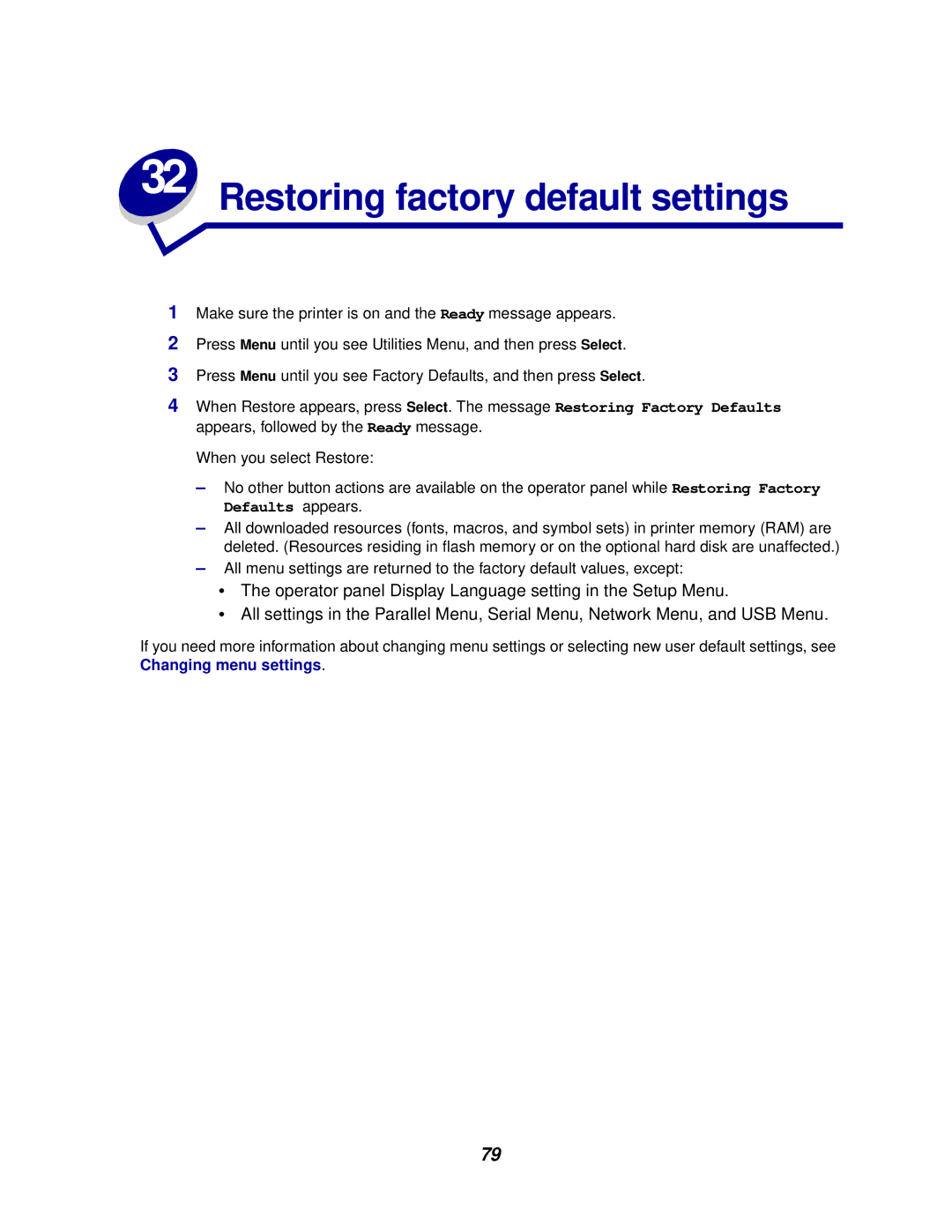 Lexmark 812 manual Restoring factory default settings 