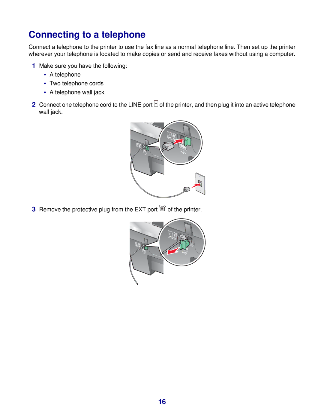 Lexmark 8300 Series manual Connecting to a telephone 