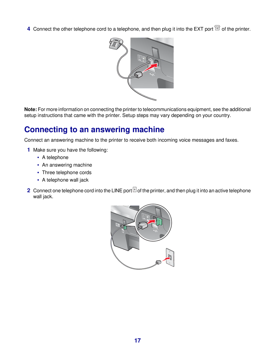 Lexmark 8300 Series manual Connecting to an answering machine 