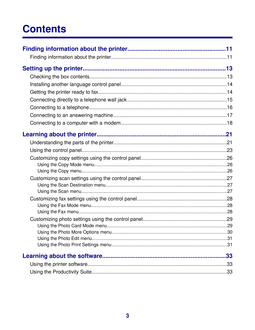 Lexmark 8300 Series manual Contents 