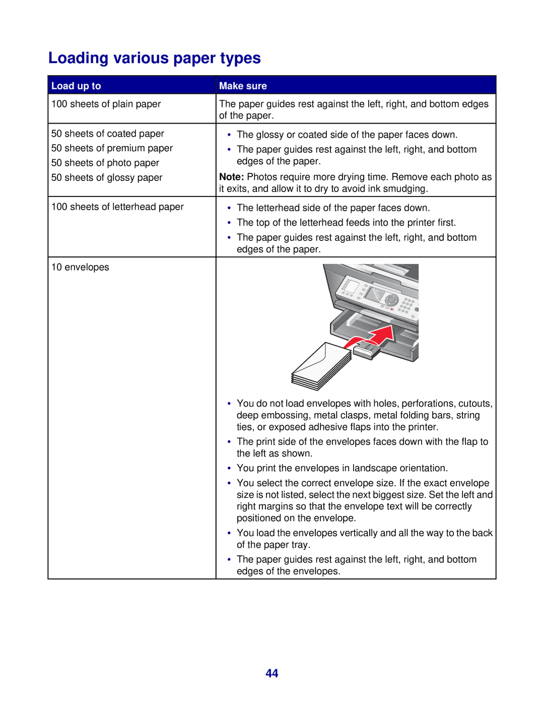 Lexmark 8300 Series manual Loading various paper types, Load up to Make sure 