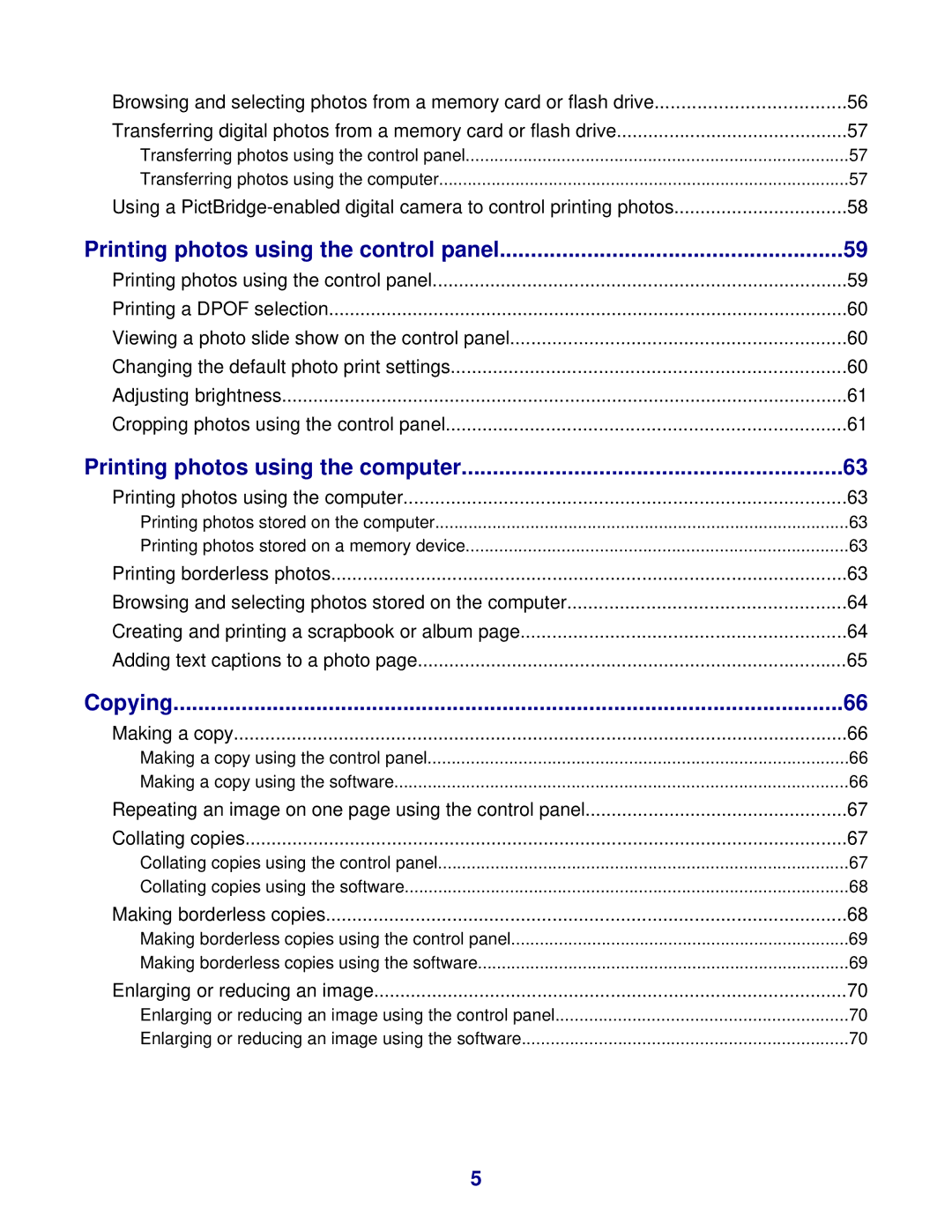 Lexmark 8300 Series manual Printing photos using the control panel 