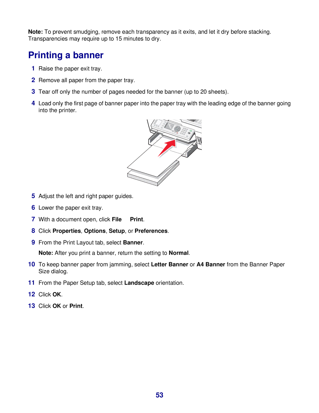 Lexmark 8300 Series manual Printing a banner 