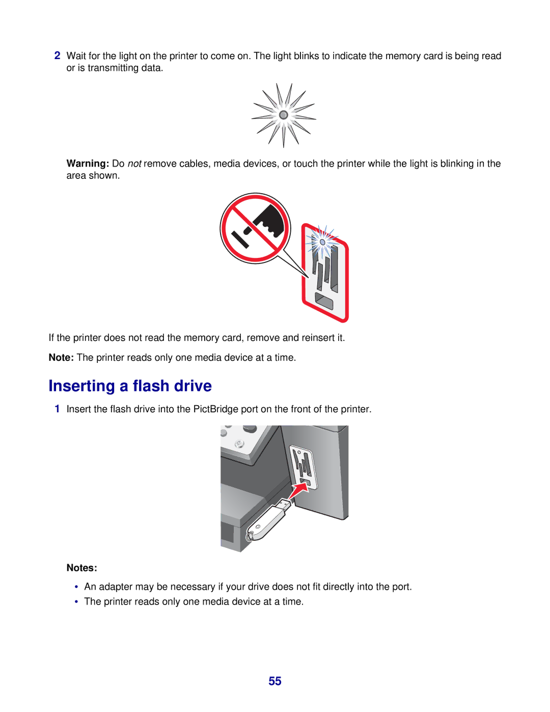 Lexmark 8300 Series manual Inserting a flash drive 