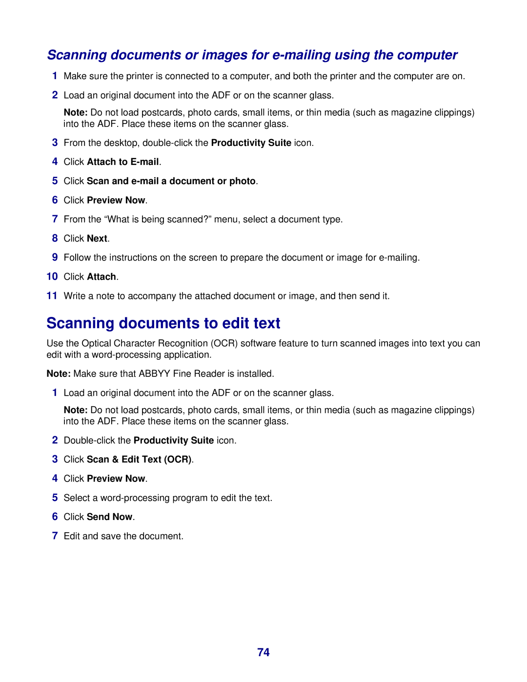 Lexmark 8300 Series manual Scanning documents to edit text, Click Scan & Edit Text OCR Click Preview Now, Click Send Now 