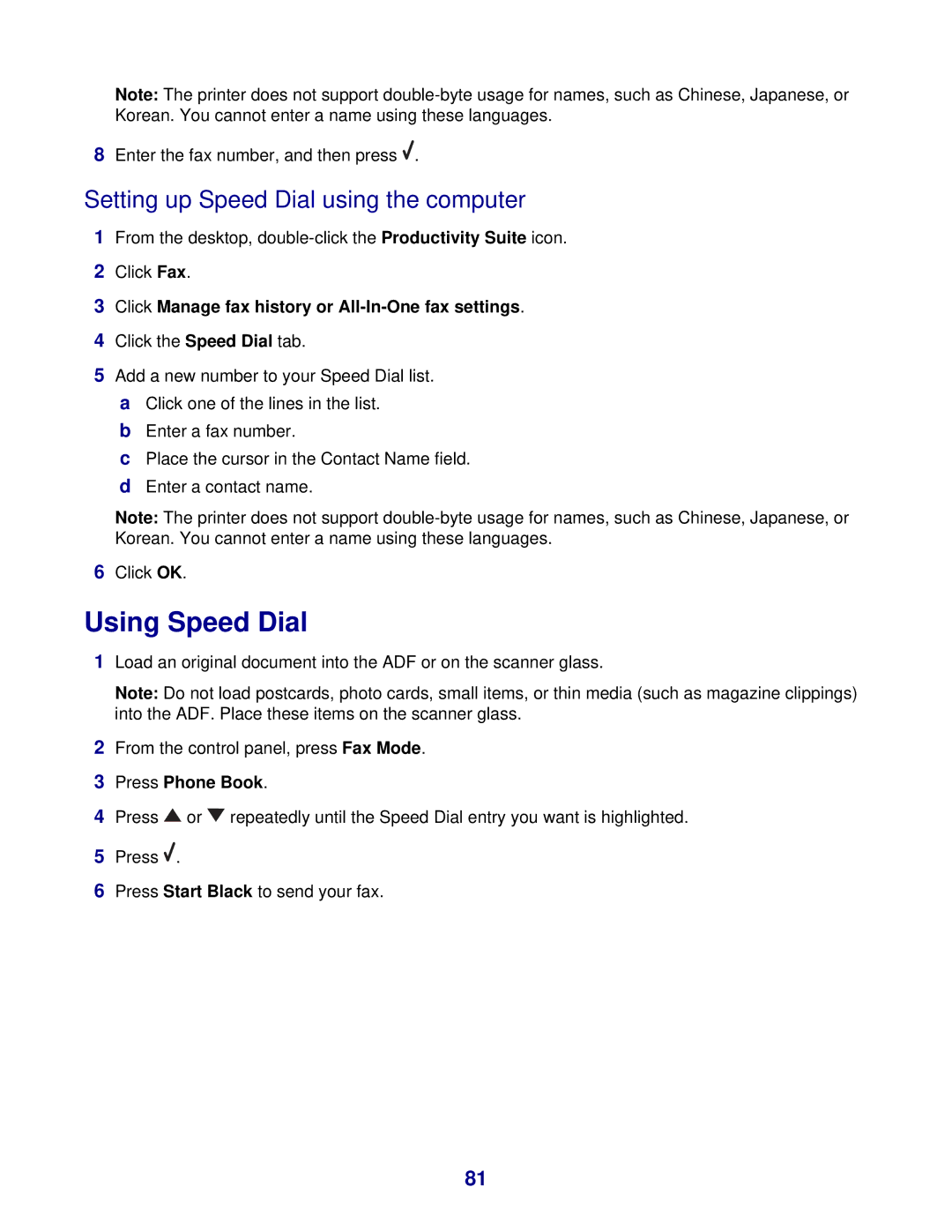 Lexmark 8300 Series manual Using Speed Dial, Setting up Speed Dial using the computer, Press Phone Book 