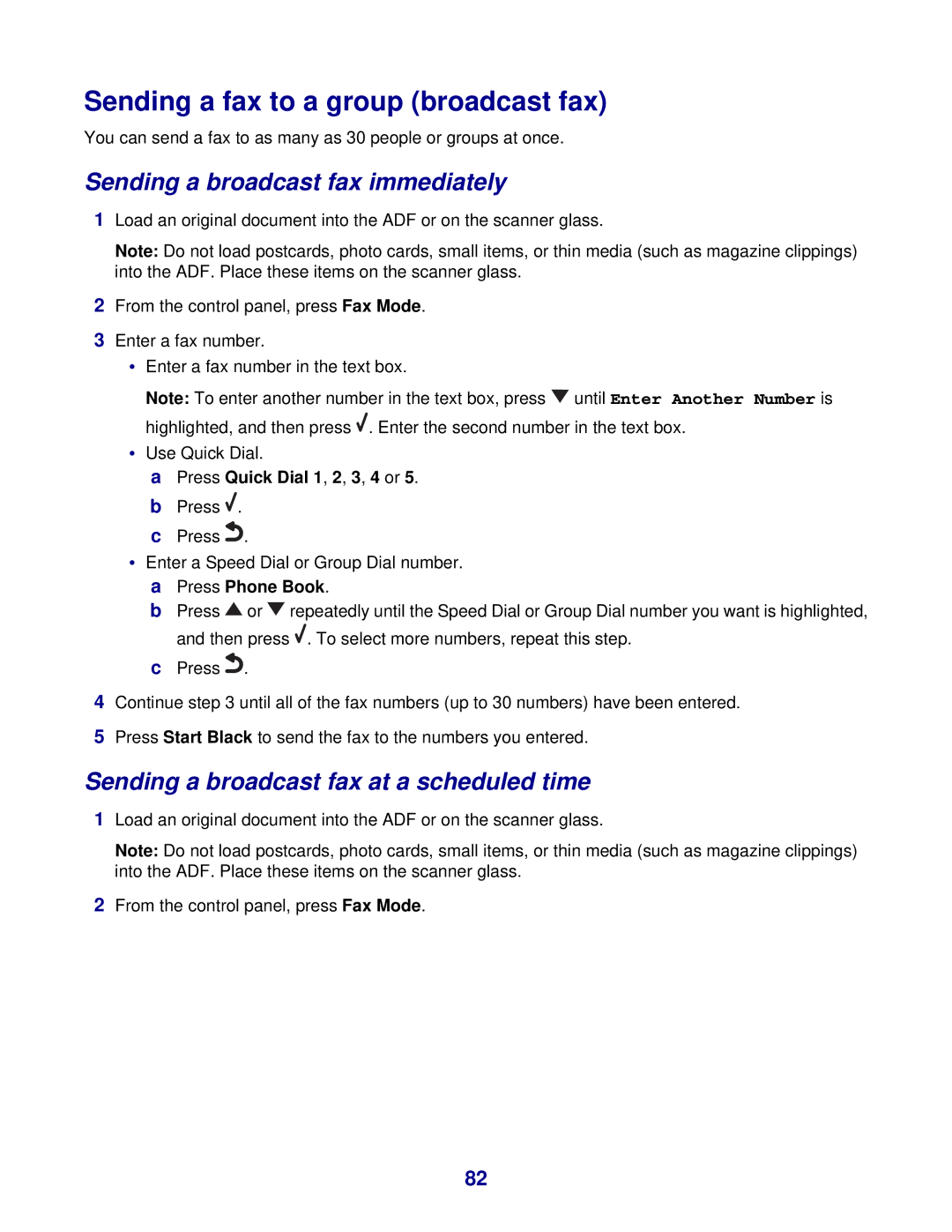 Lexmark 8300 Series manual Sending a fax to a group broadcast fax, Sending a broadcast fax immediately 