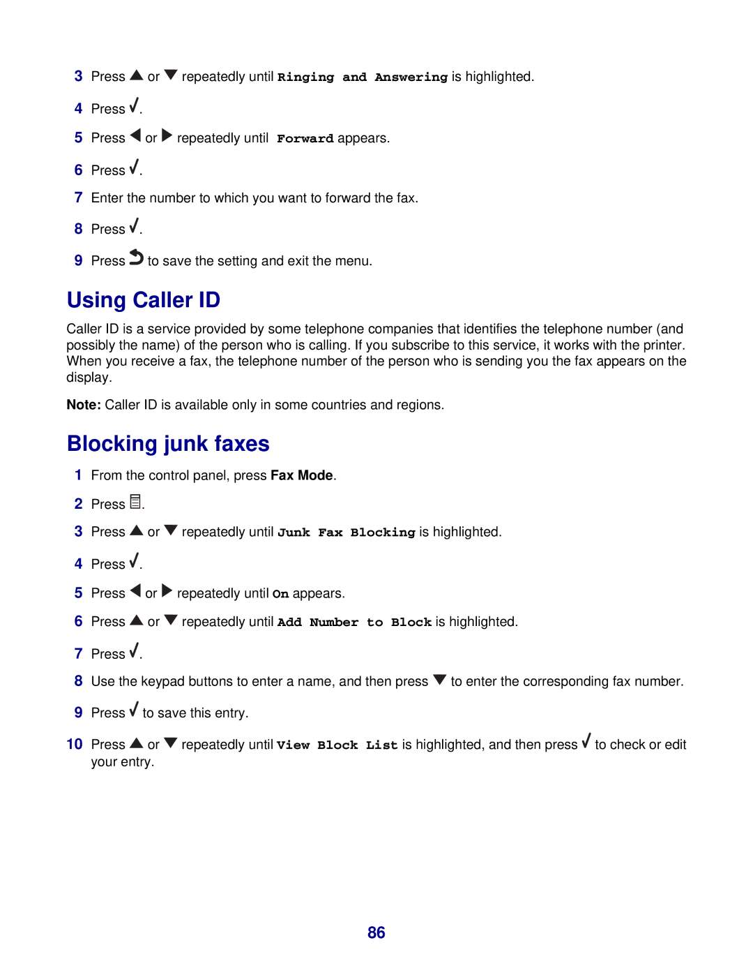 Lexmark 8300 Series manual Using Caller ID, Blocking junk faxes 