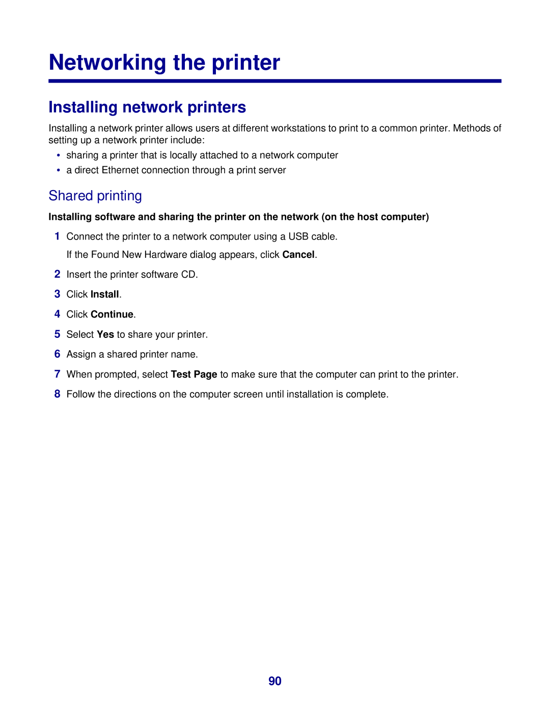 Lexmark 8300 Series manual Networking the printer, Installing network printers, Shared printing, Click Continue 