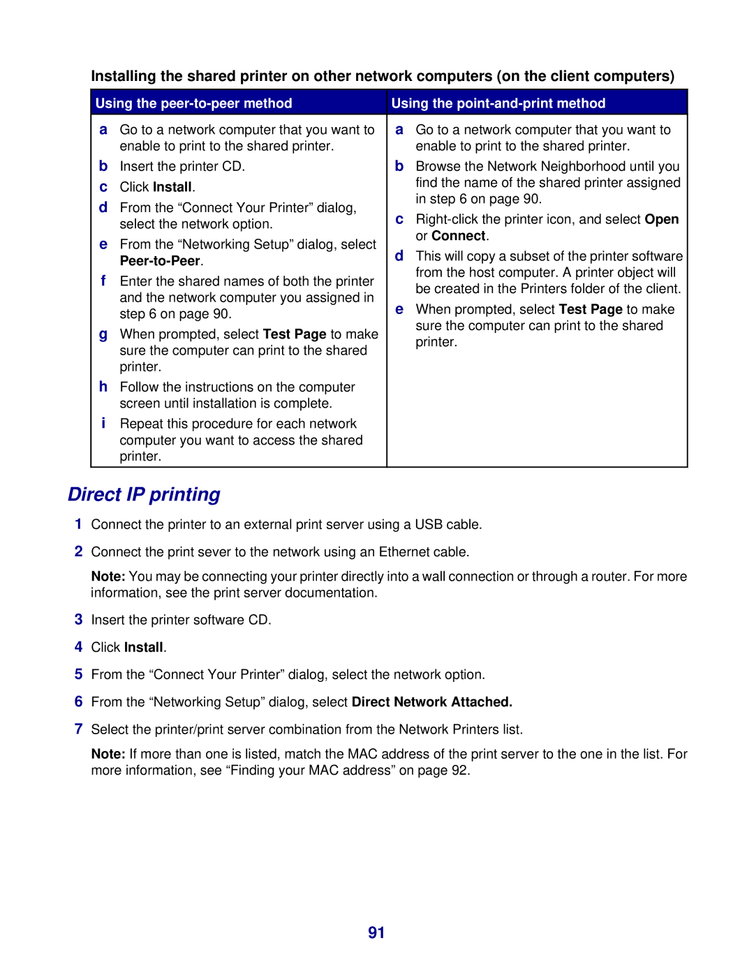 Lexmark 8300 Series manual Direct IP printing, Or Connect, Peer-to-Peer 