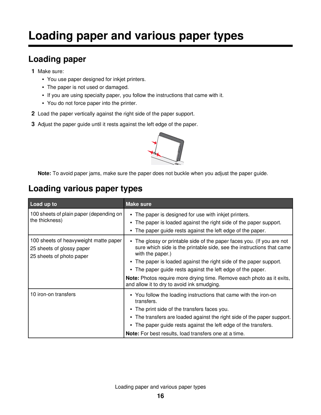 Lexmark 840 Series manual Loading paper and various paper types, Loading various paper types, Load up to Make sure 