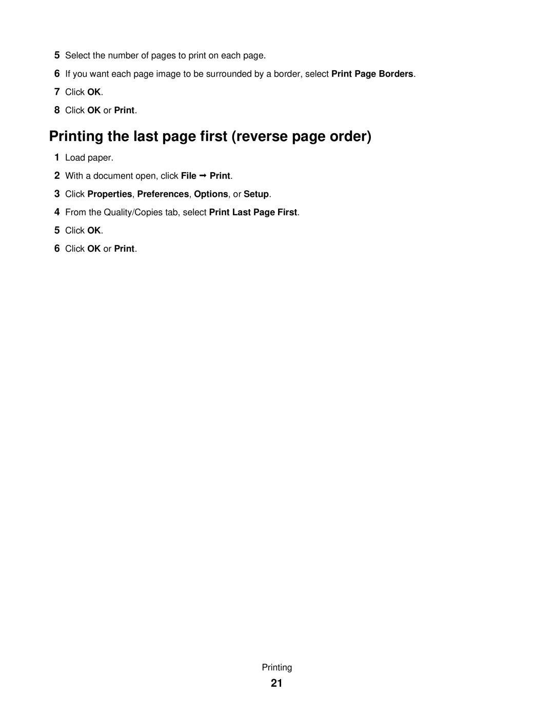 Lexmark 840 Series manual Printing the last page first reverse page order 