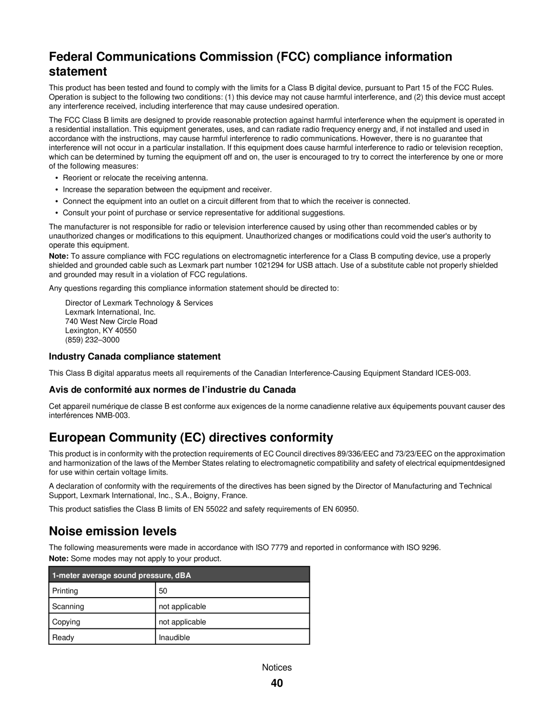 Lexmark 840 Series manual European Community EC directives conformity 