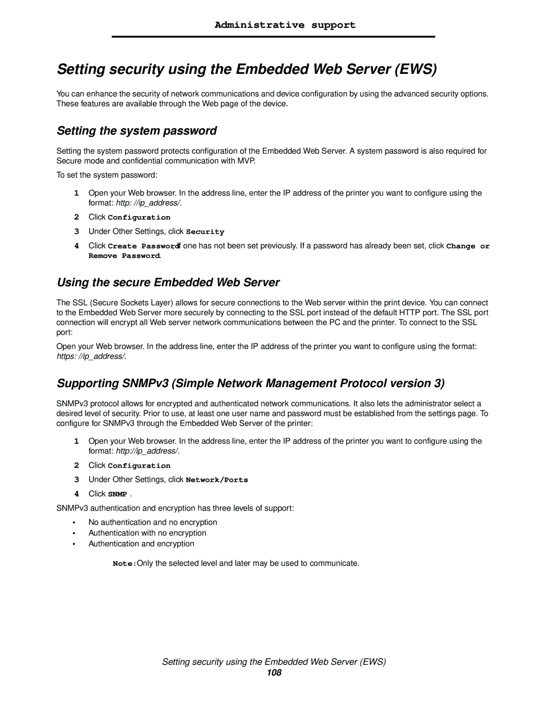 Lexmark 840 manual Setting security using the Embedded Web Server EWS, Setting the system password, Click Configuration 