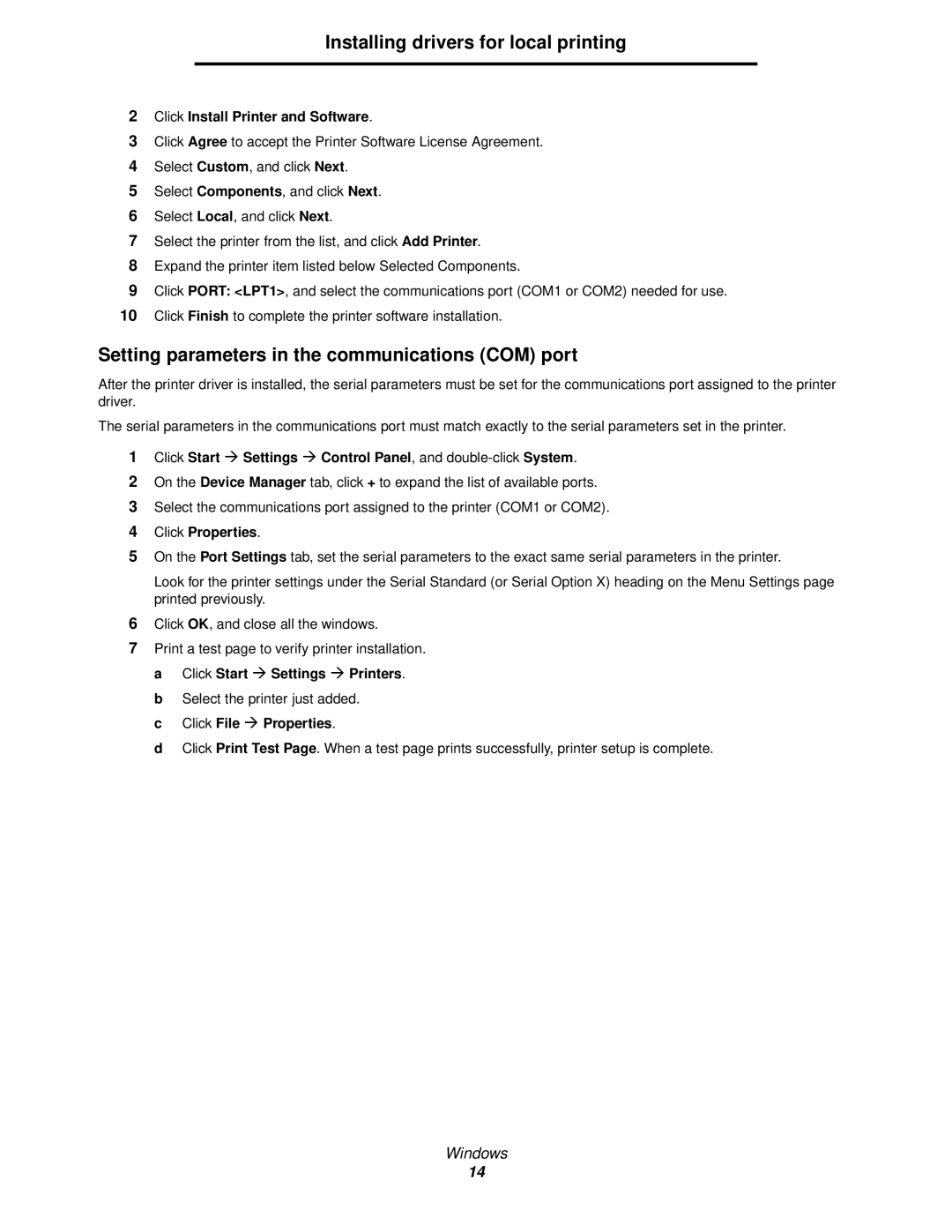 Lexmark 840 manual Setting parameters in the communications COM port, Click Properties 