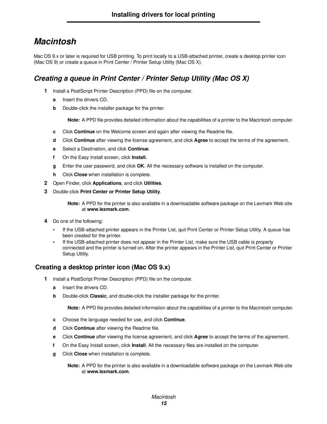 Lexmark 840 manual Macintosh, `Creating a desktop printer icon Mac OS, Double-clickPrint Center or Printer Setup Utility 