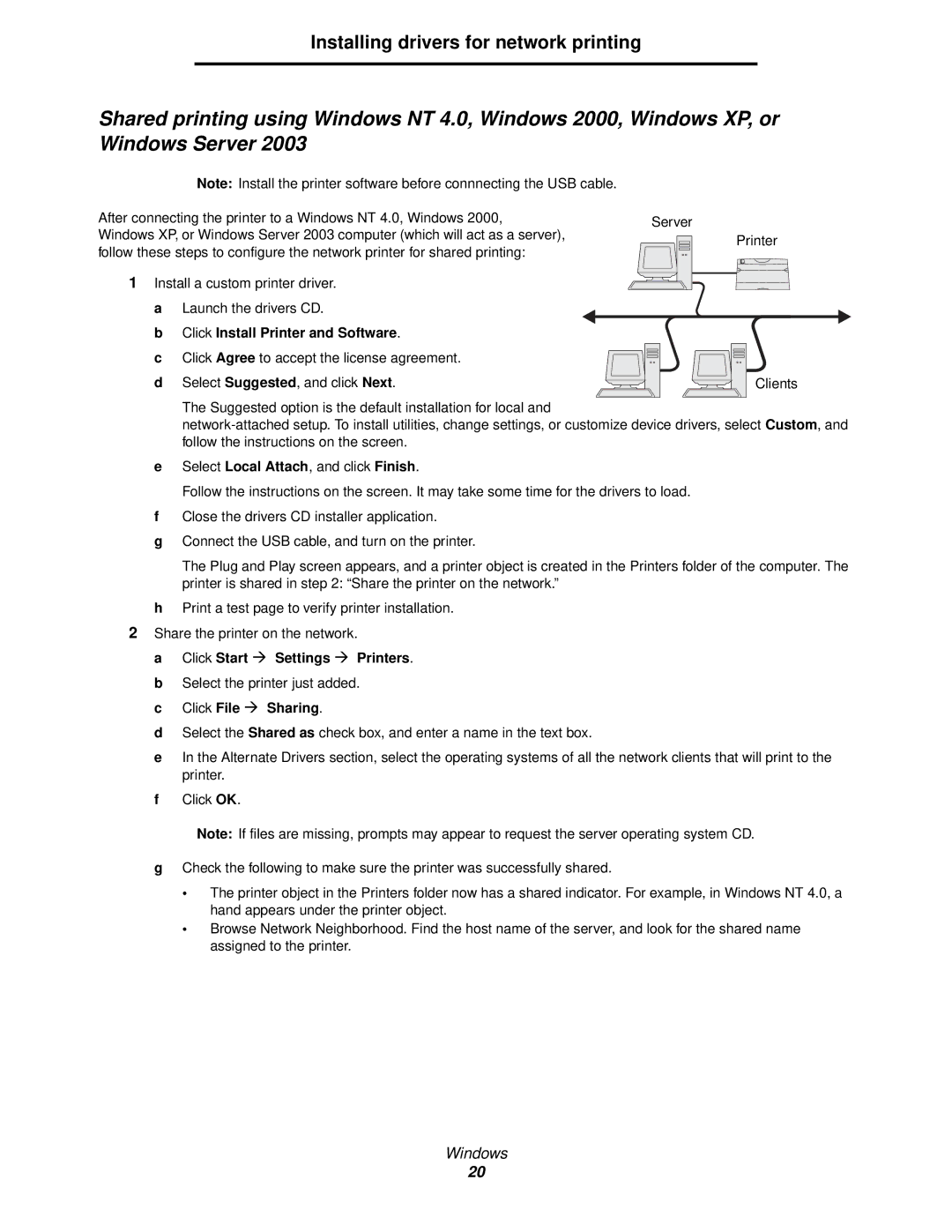 Lexmark 840 manual Installing drivers for network printing 