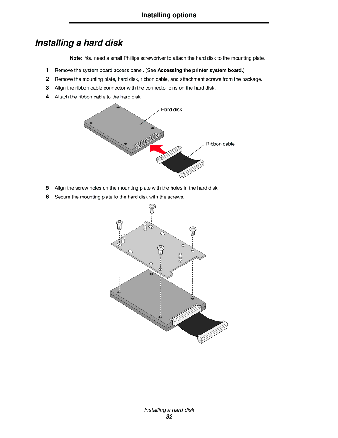 Lexmark 840 manual Installing a hard disk 