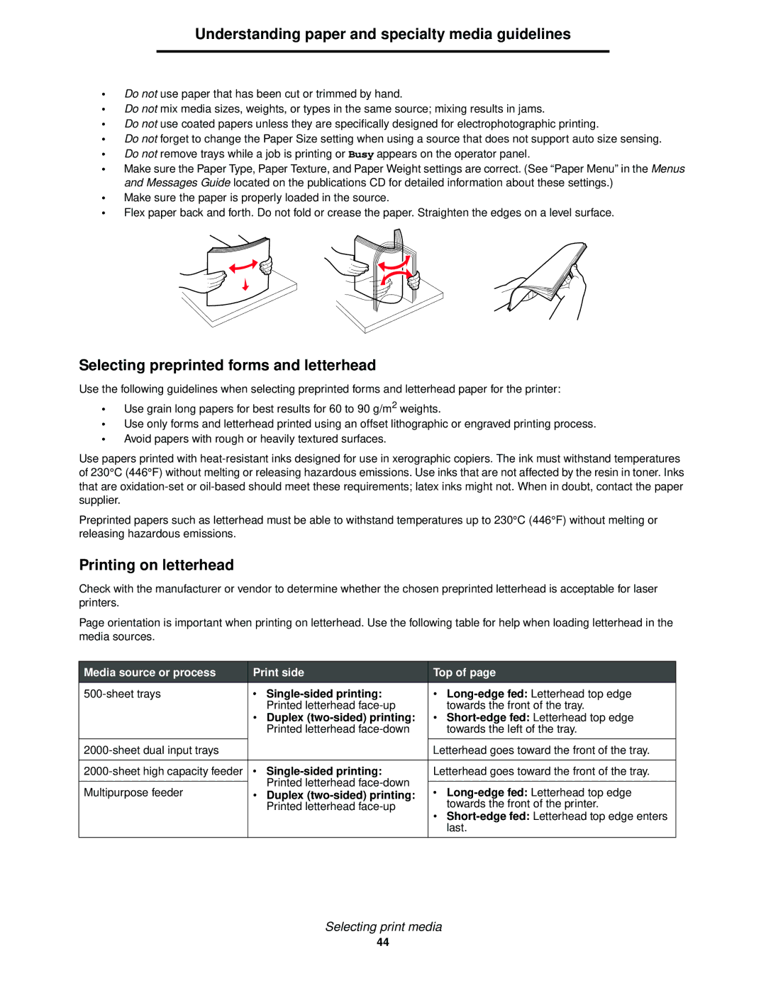 Lexmark 840 Selecting preprinted forms and letterhead, Printing on letterhead, Media source or process Print side Top 