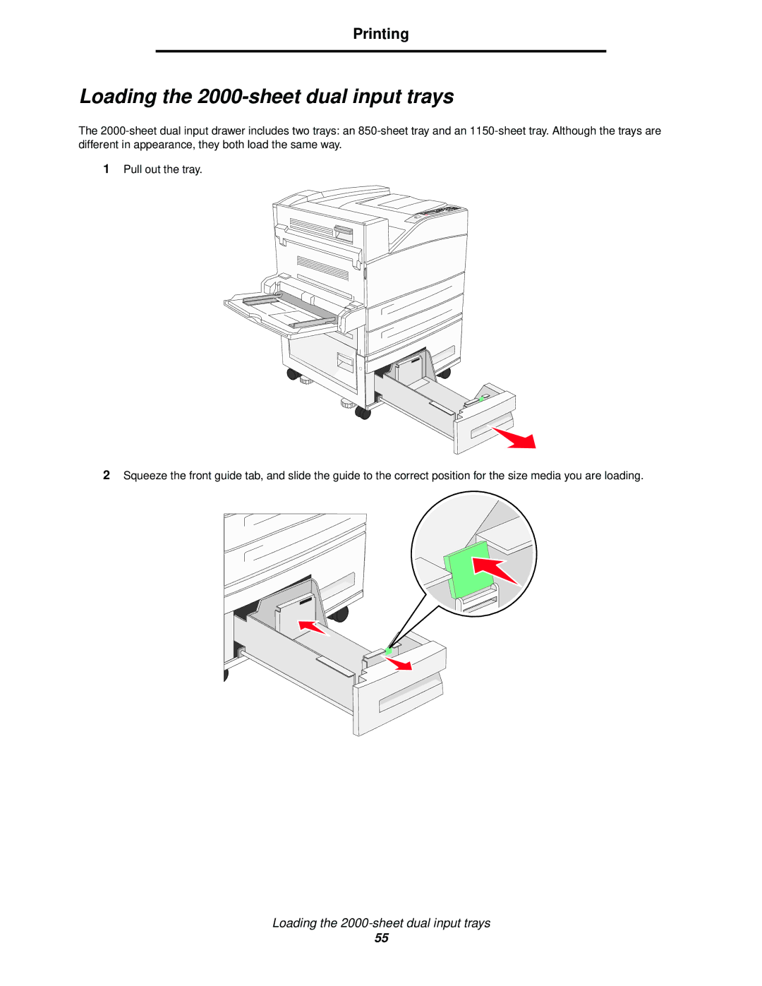 Lexmark 840 manual Loading the 2000-sheet dual input trays 