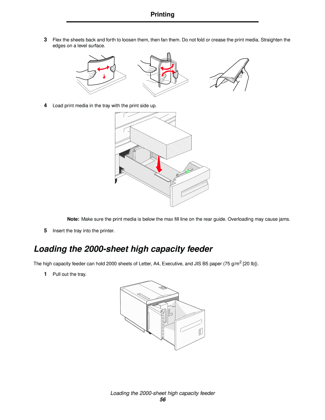 Lexmark 840 manual Loading the 2000-sheet high capacity feeder 