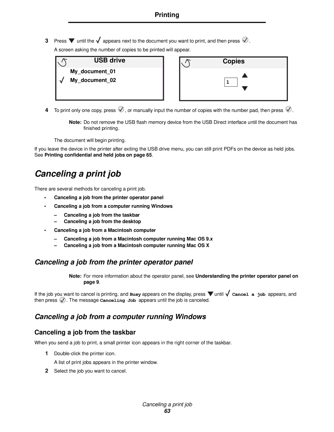 Lexmark 840 manual Canceling a print job, Canceling a job from the printer operator panel 