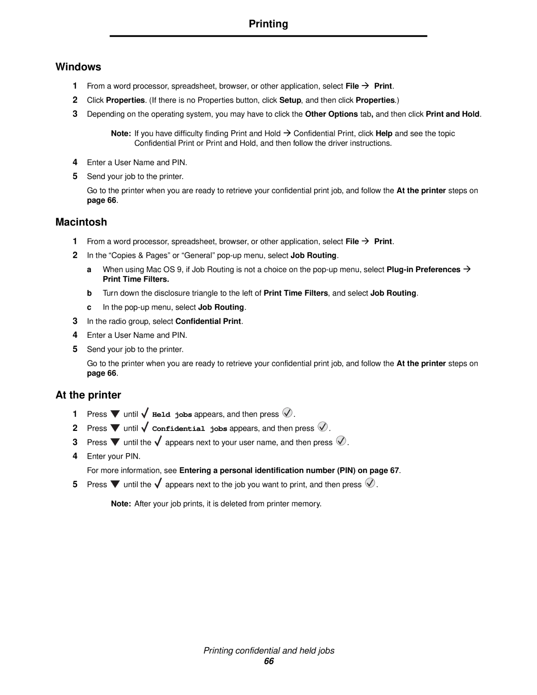 Lexmark 840 manual Printing Windows, Macintosh, At the printer, Print Time Filters 