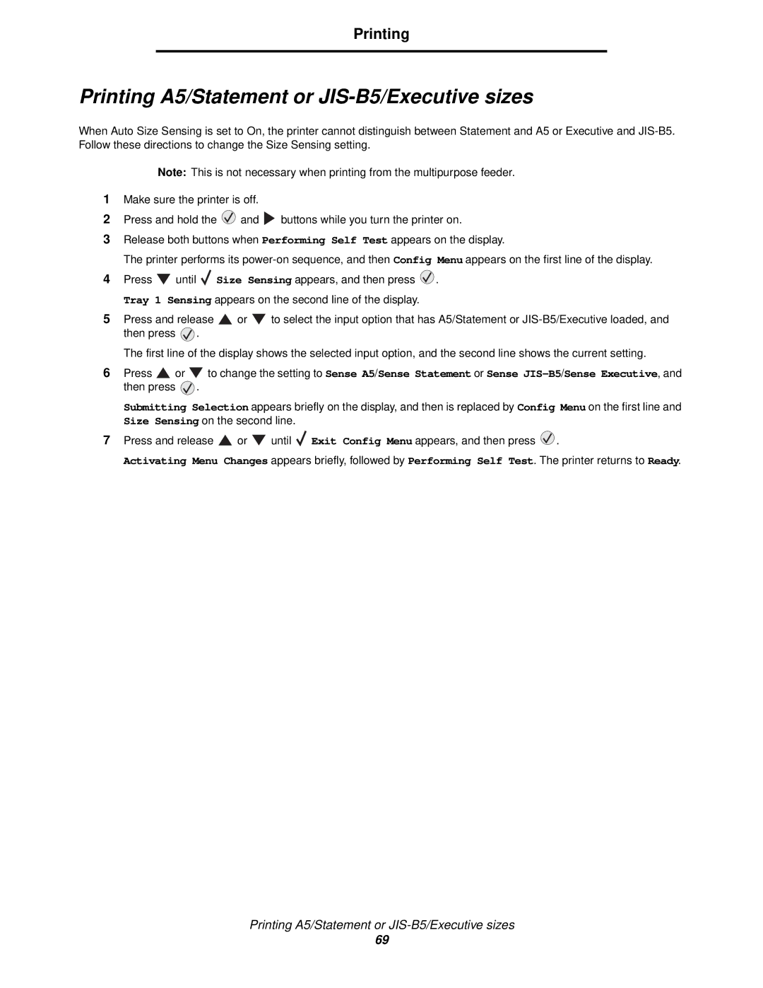 Lexmark 840 manual Printing A5/Statement or JIS-B5/Executive sizes 