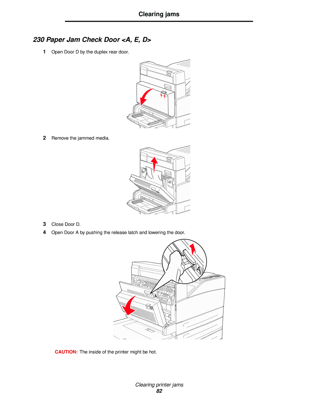 Lexmark 840 manual Paper Jam Check Door A, E, D 