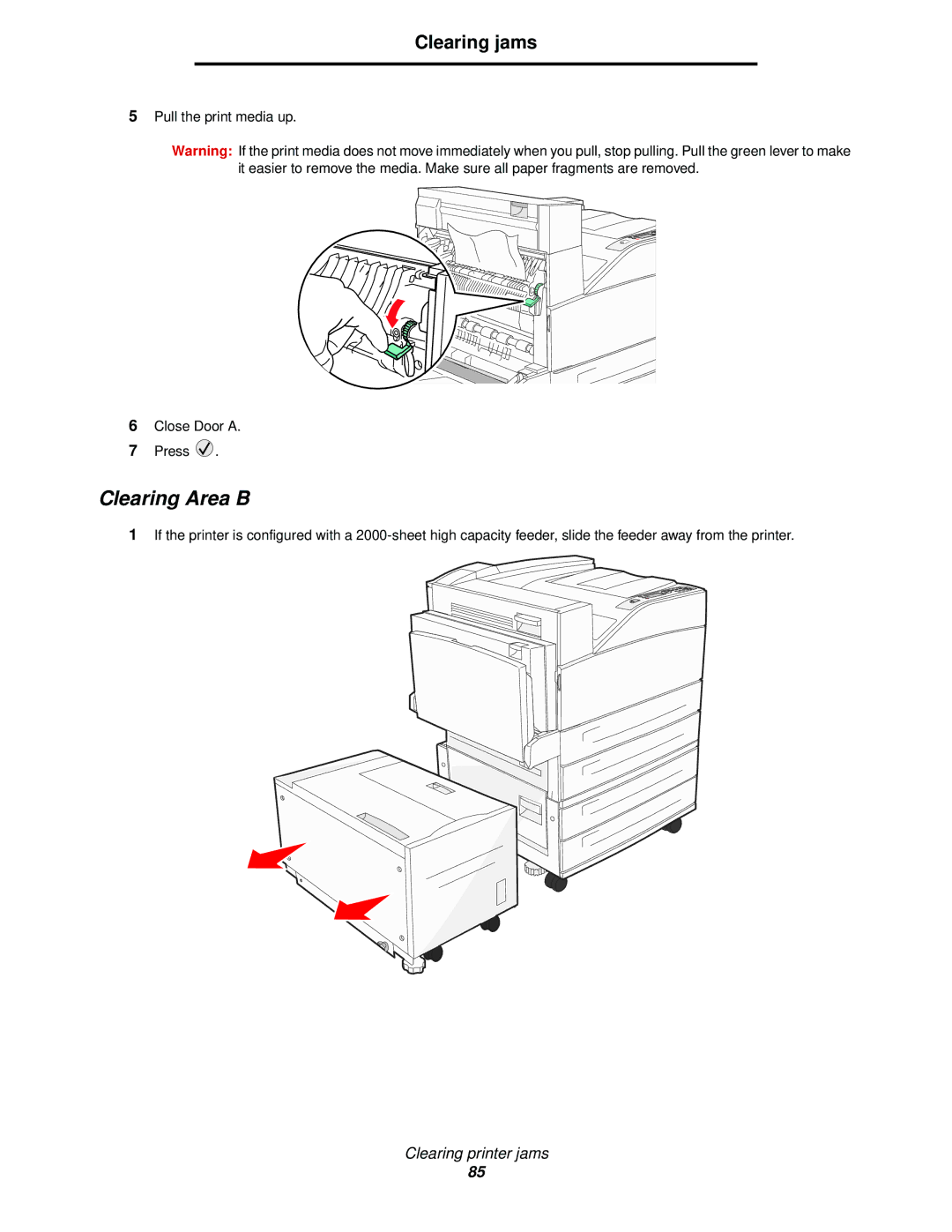 Lexmark 840 manual Clearing Area B 