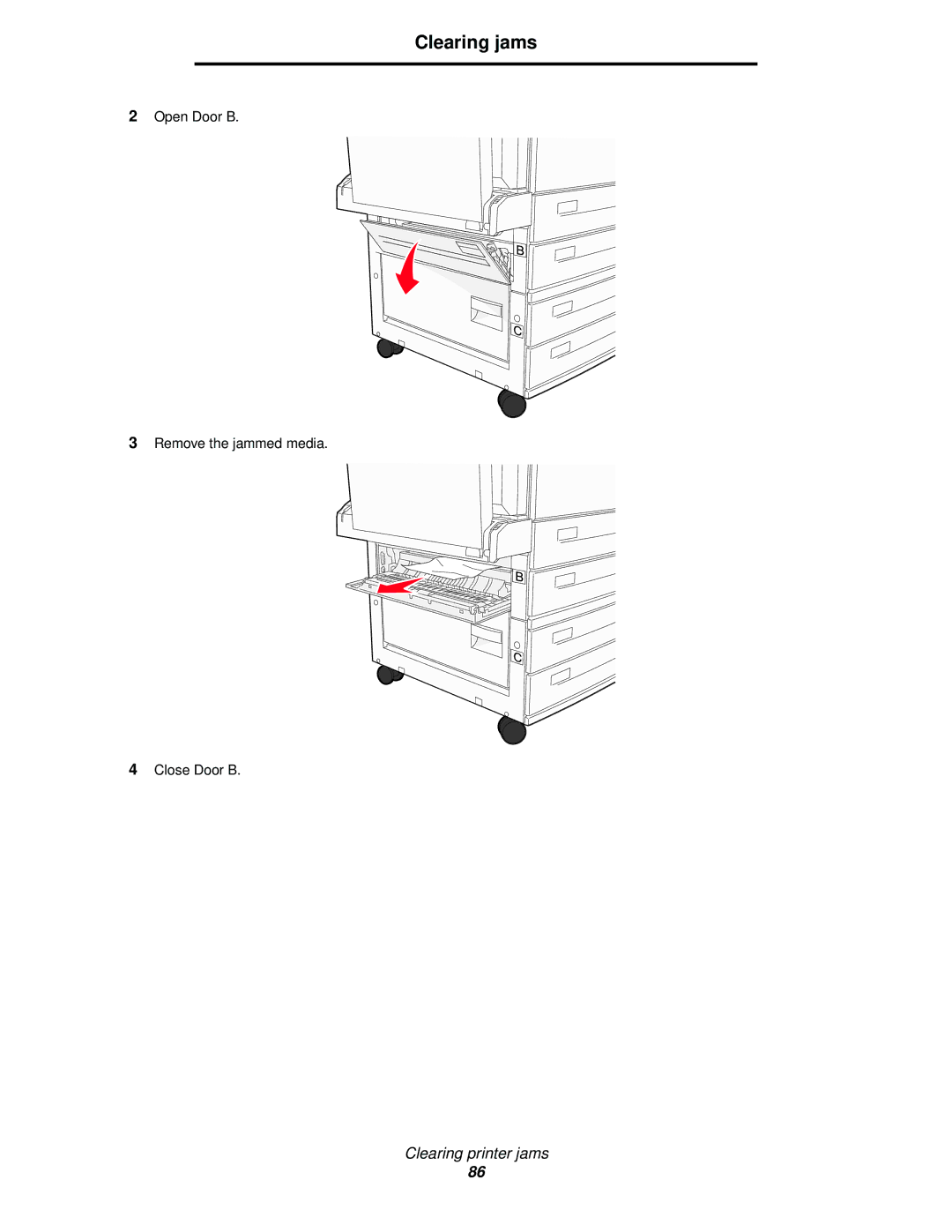 Lexmark 840 manual Open Door B Remove the jammed media Close Door B 