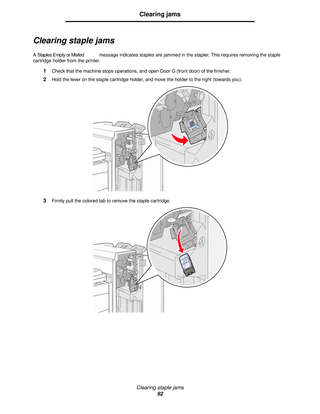 Lexmark 840 manual Clearing staple jams 