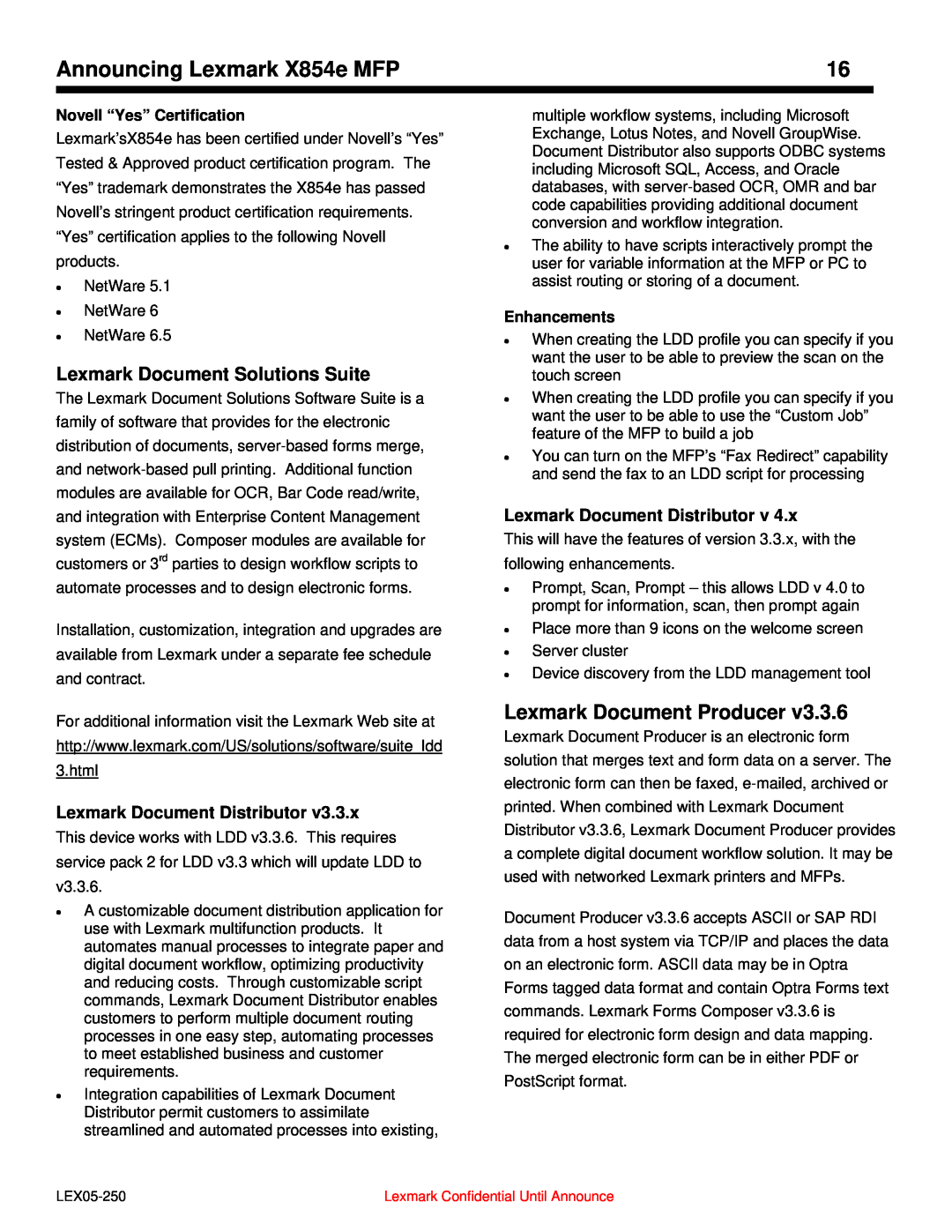 Lexmark 854e MFP manual Lexmark Document Producer, Lexmark Document Solutions Suite, Lexmark Document Distributor 