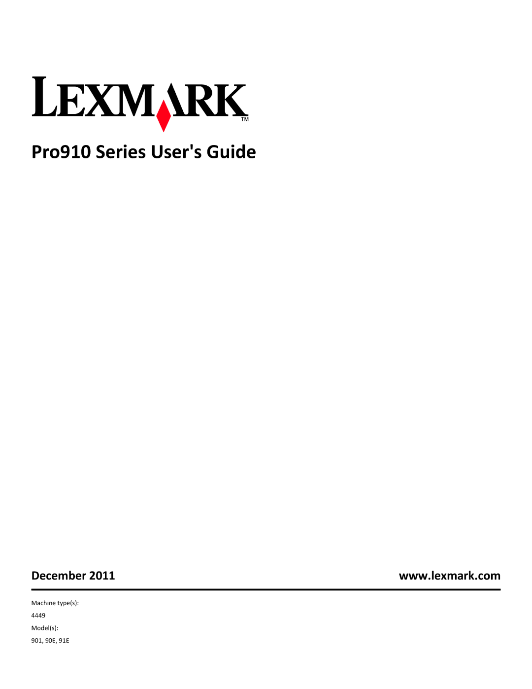 Lexmark 90T9251, 901, 90E, 90T9250, 90T9200, 91E, Pro915 manual Pro910 Series Users Guide, December 