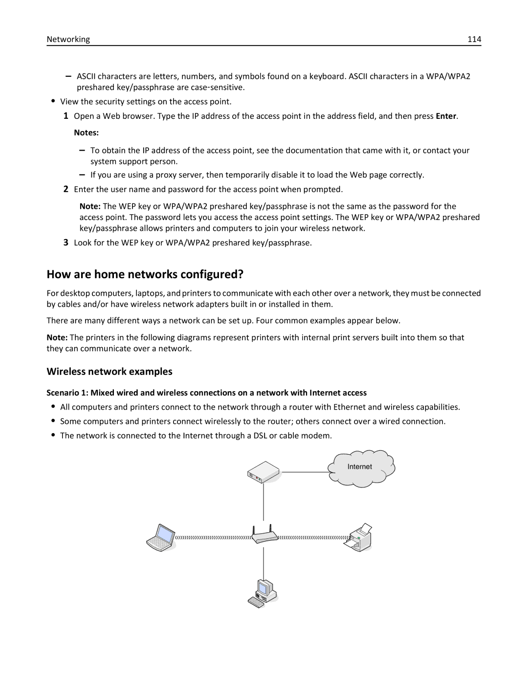 Lexmark 90E, 901, 90T9251, 90T9250, 90T9200, 91E, Pro915 manual How are home networks configured?, Wireless network examples 