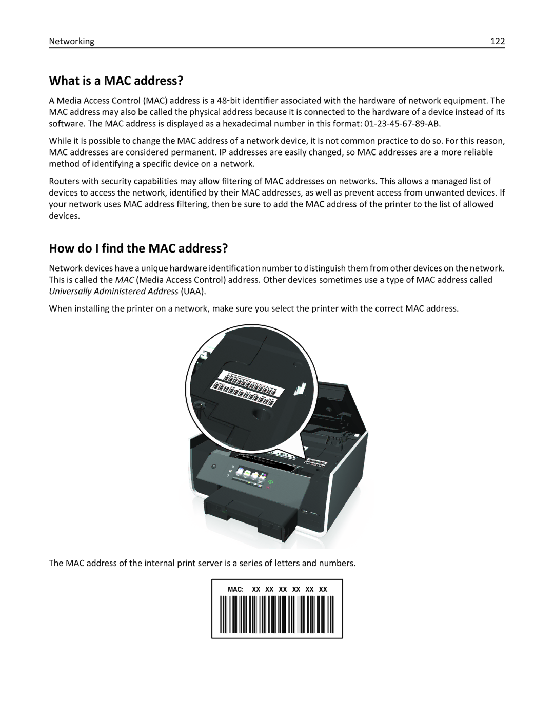 Lexmark 90T9250, 901, 90T9251, 90E, 90T9200, 91E, Pro915 manual What is a MAC address?, How do I find the MAC address? 