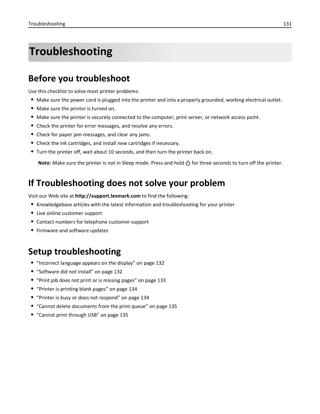 Lexmark 91E, 901, 90E Before you troubleshoot, If Troubleshooting does not solve your problem, Setup troubleshooting 