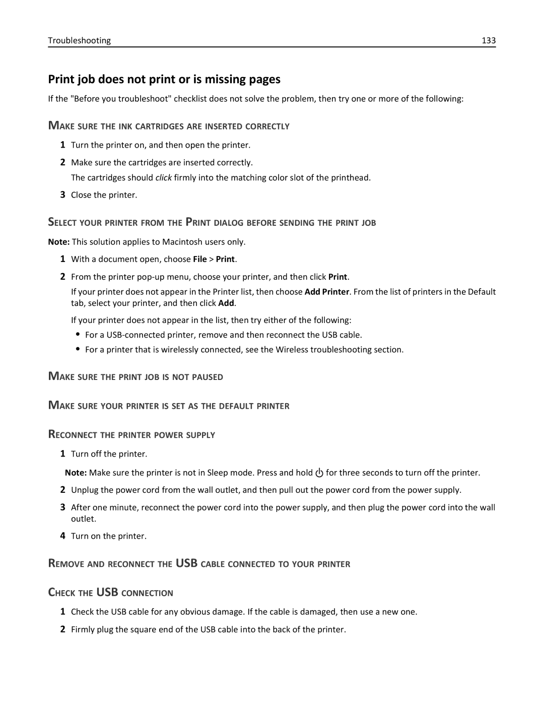 Lexmark 901, 90T9251, 90E Print job does not print or is missing pages, Make Sure the INK Cartridges are Inserted Correctly 