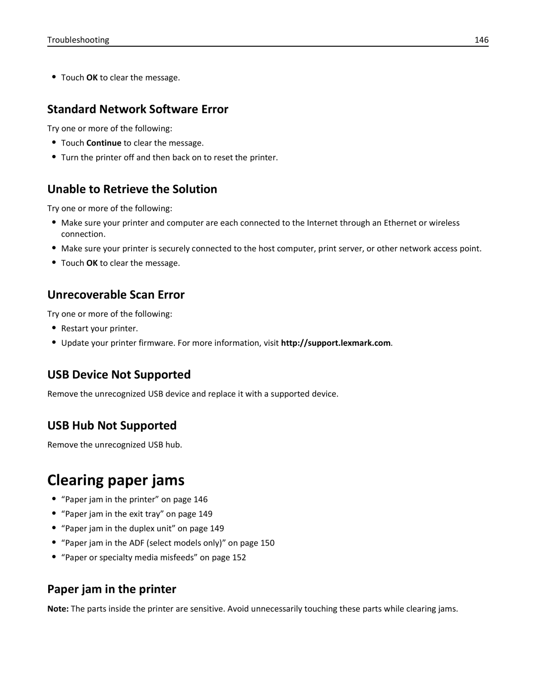 Lexmark Pro915, 901, 90T9251, 90E, 90T9250, 90T9200, 91E manual Clearing paper jams 