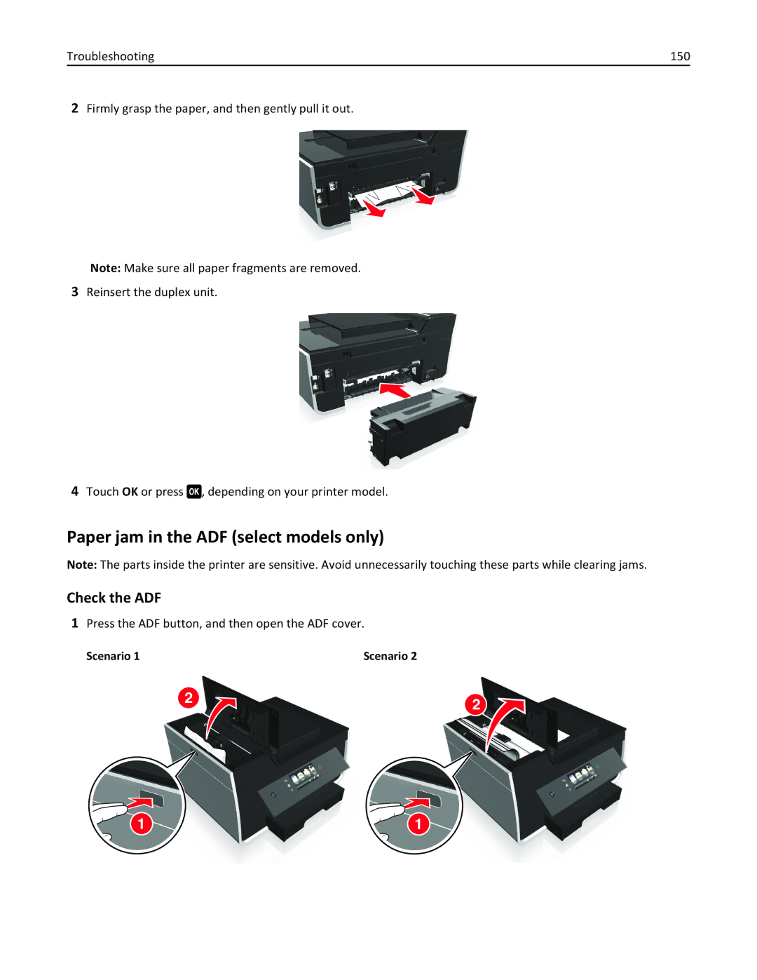 Lexmark 90T9250, 901, 90T9251, 90E, 90T9200, 91E, Pro915 manual Paper jam in the ADF select models only, Check the ADF 