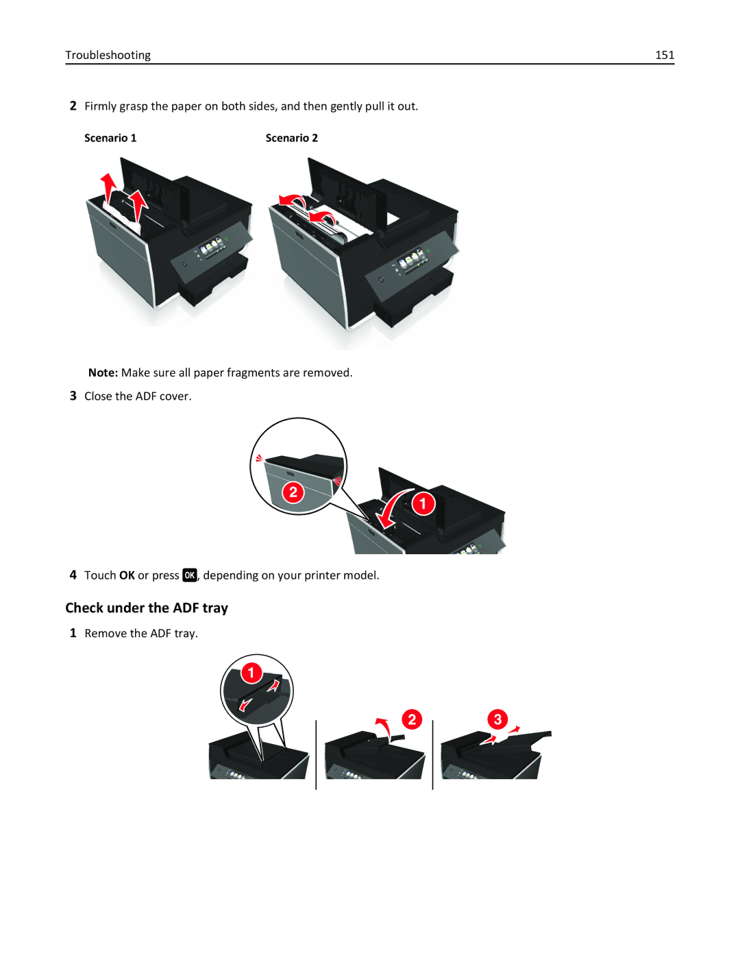 Lexmark 90T9200, 901, 90T9251, 90E, 90T9250, 91E, Pro915 manual Check under the ADF tray 