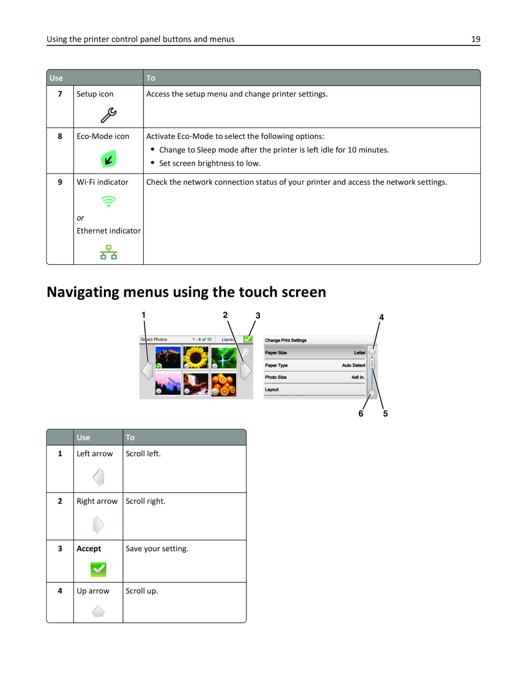 Lexmark 91E, 901, 90T9251, 90E, 90T9250, 90T9200, Pro915 manual Navigating menus using the touch screen 